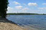 Kulkwitzer See, Sandstrand am Campingplatz, Blick nach Markranstädt© LeipzigSeen Projektmanagement GmbH / Reinhard Ihle