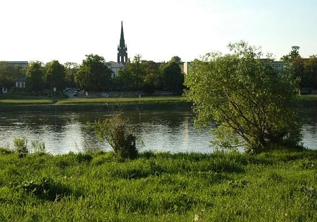 Elbwiesen Johannstadt, Blick zur Äußeren Neustadt