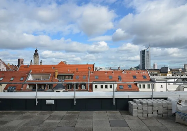 Verlagsgebäude der LVZ, Blick Dachterrasse Richtung Stadtzentrum
