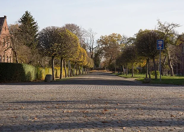 Dorfstraße (links Wohngebäude, rechts Zweckbauten) 