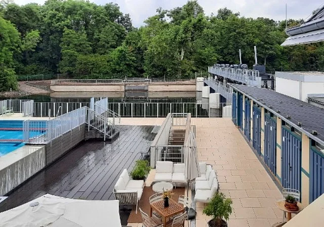 Blick von oben Richtung Wehr